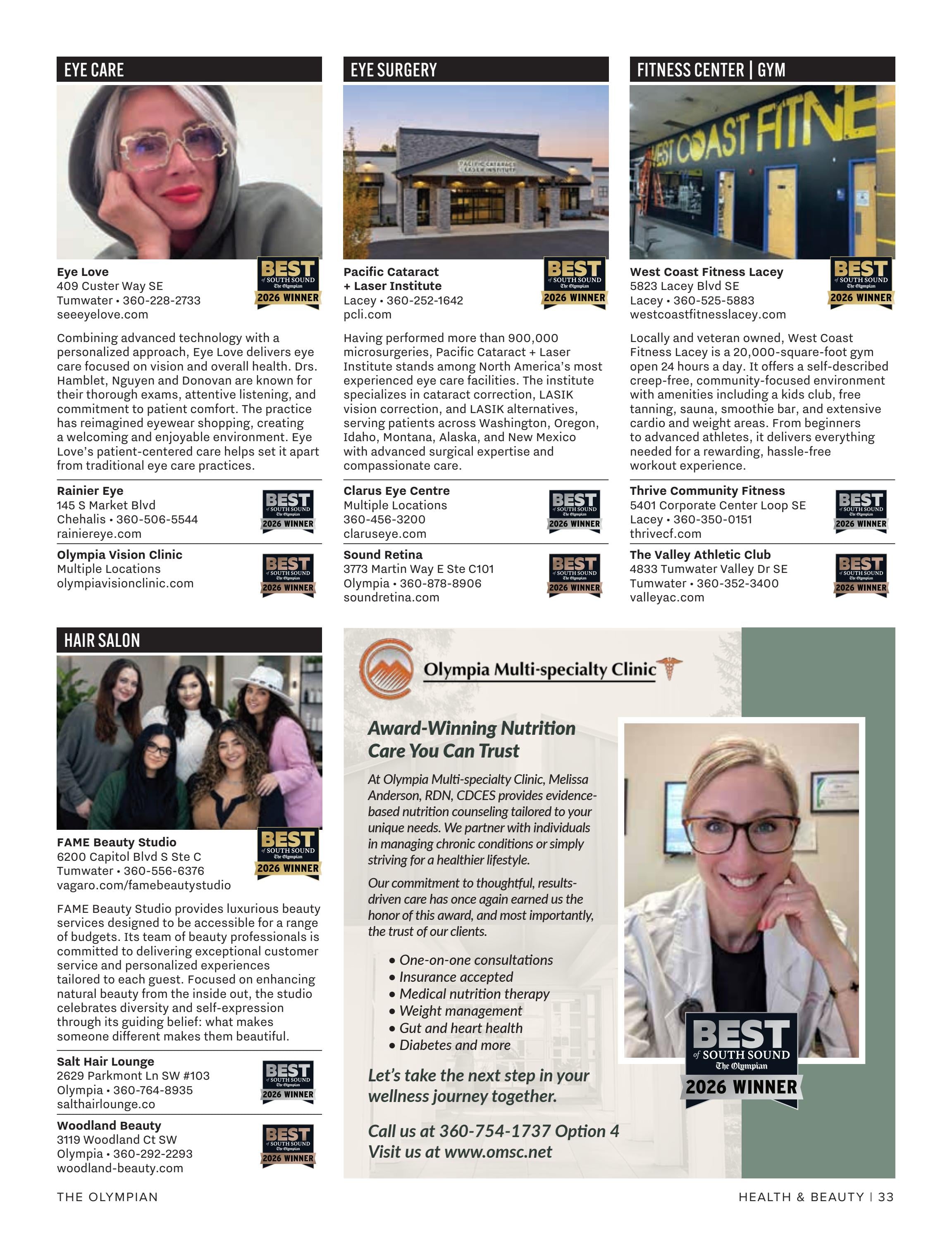 Best of South Sound 2026 Fitness Center magazine page